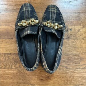 Veronica Beard Women’s Plaid flats in Black and Gold